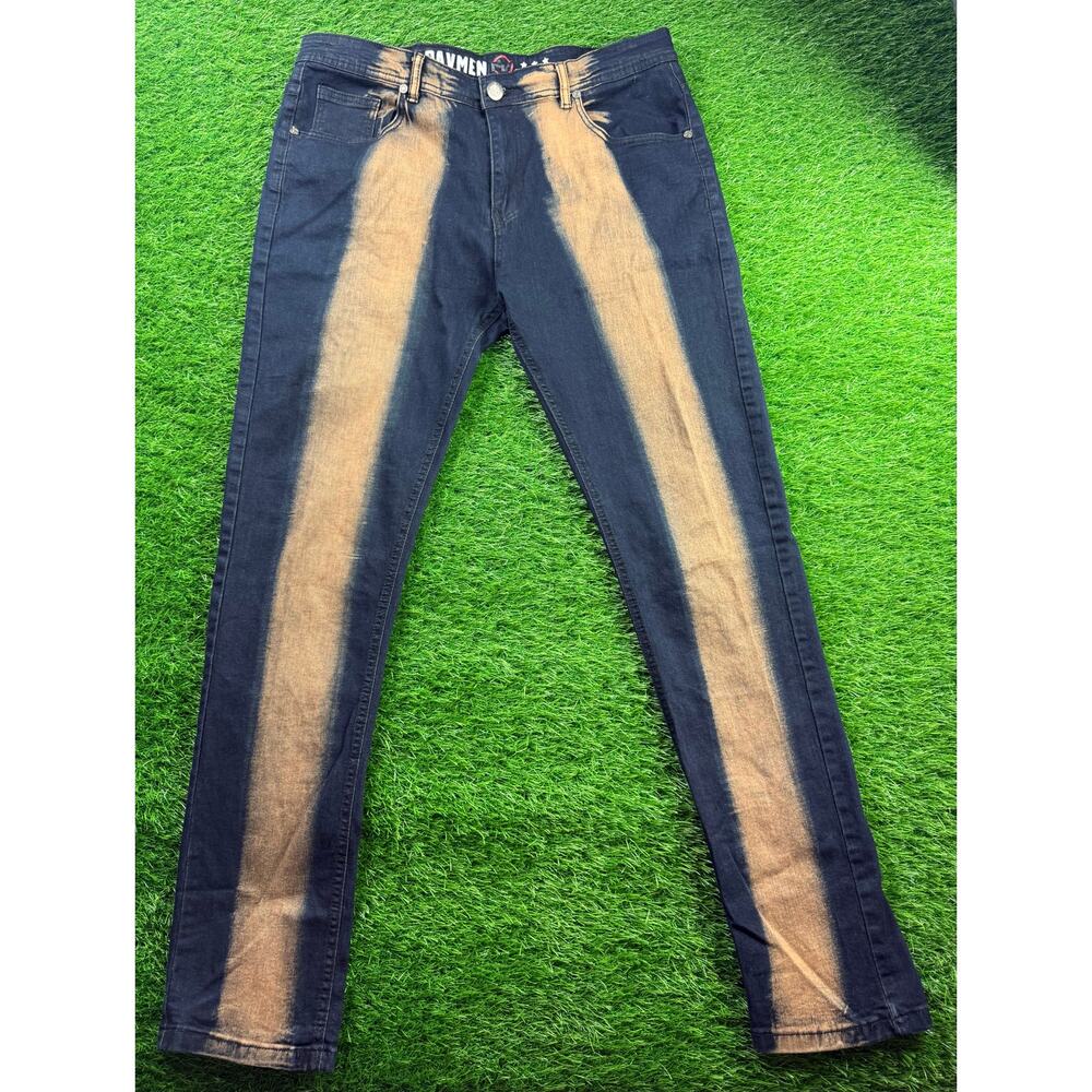 Ravmen Black Label Men’s Jeans Sz 36 Slim Tapered Bleach Stripe Dark Wash